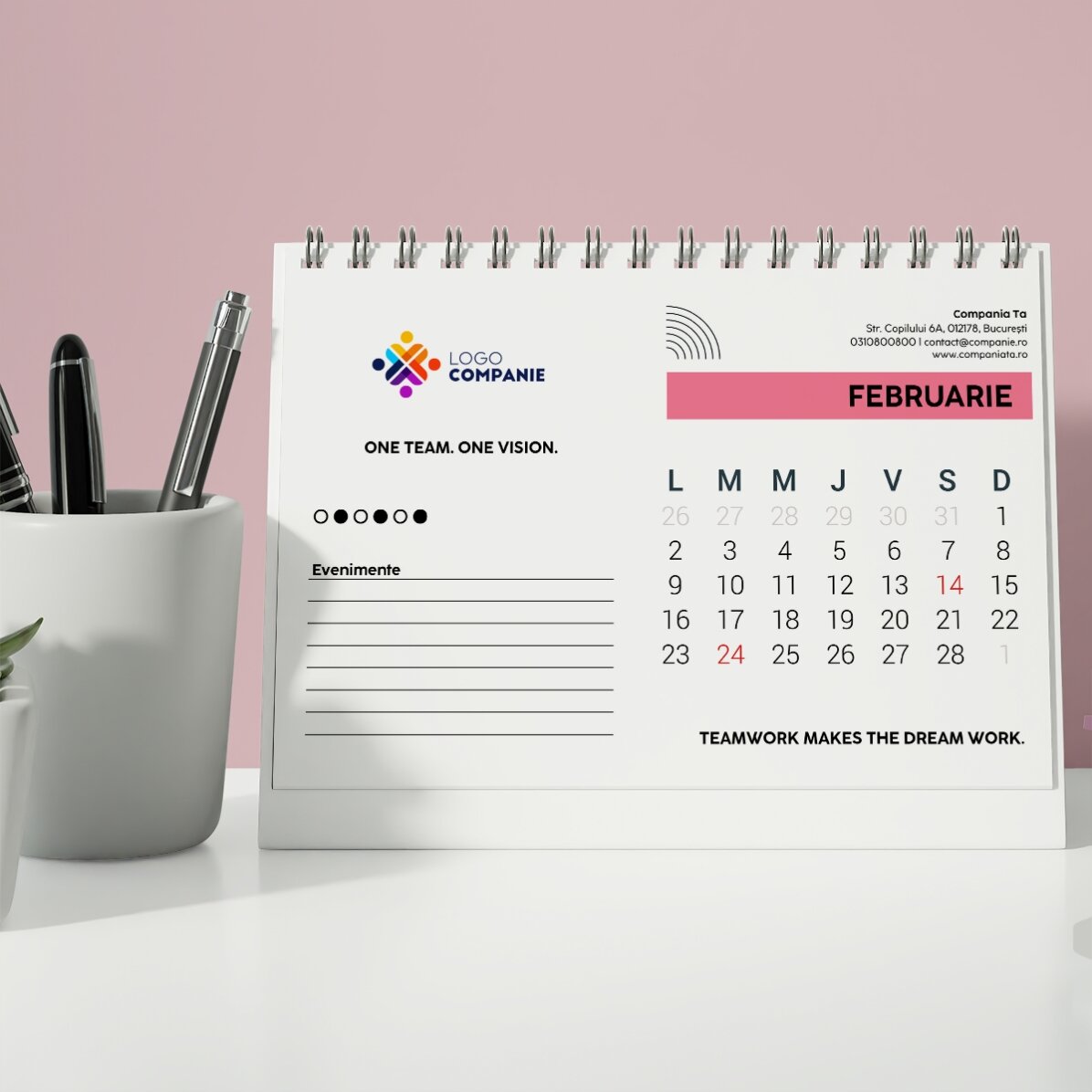 Calendrier de bureau personnalisé avec logo et texte