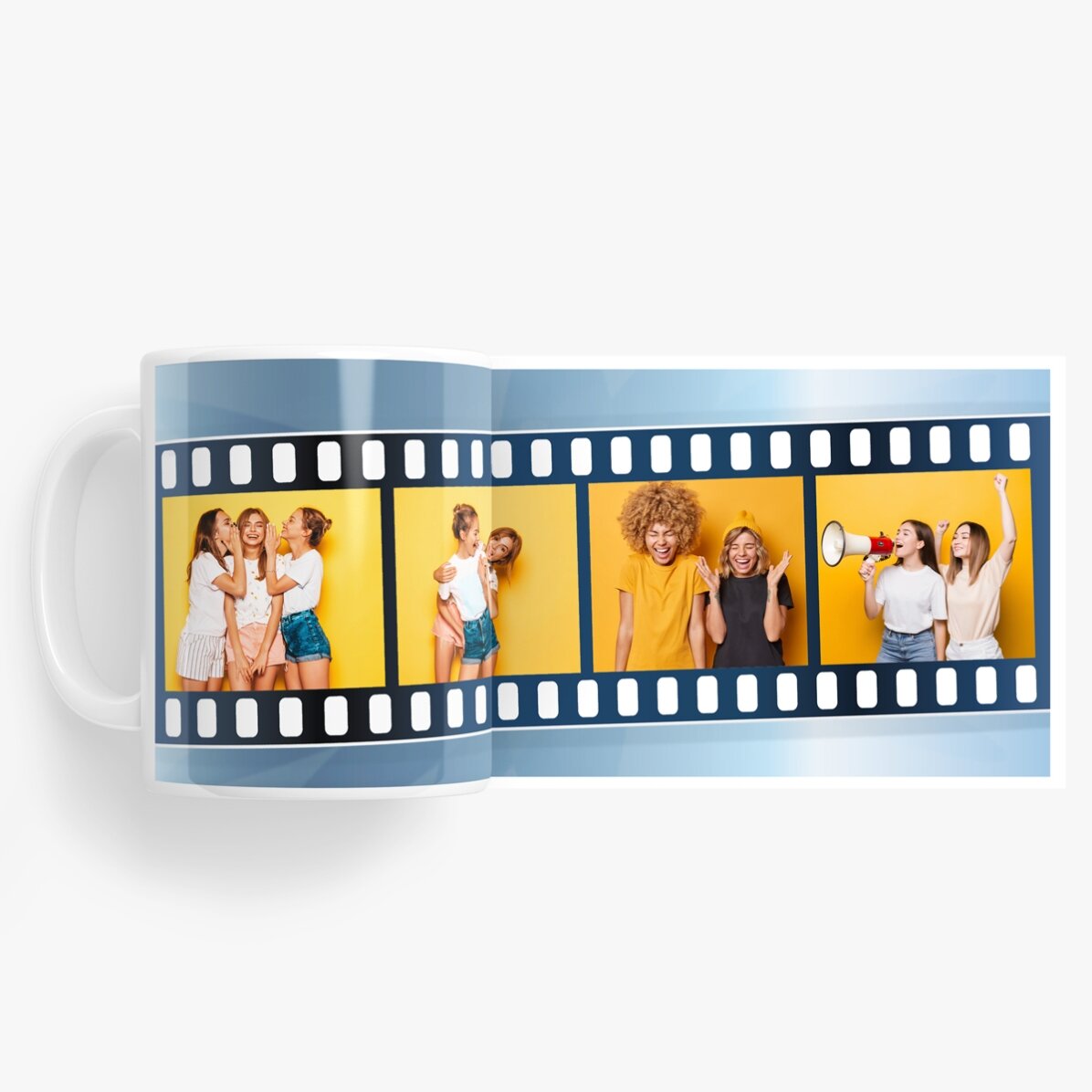Tasse personnalisée avec 4 photos sur une pellicule