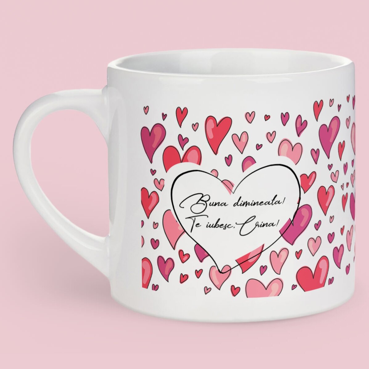 Tasse à expresso en forme de cœur avec photo et texte