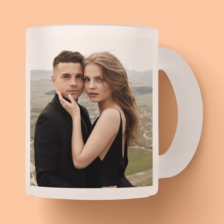 Personalised frosted glass mug with 2 photos