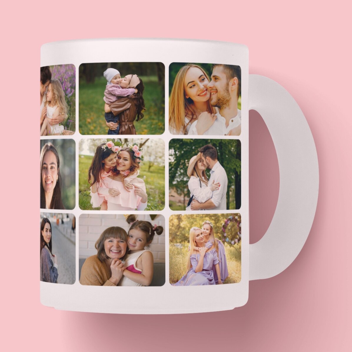 Tasse en verre mat personnalisée avec un collage de 18 photos