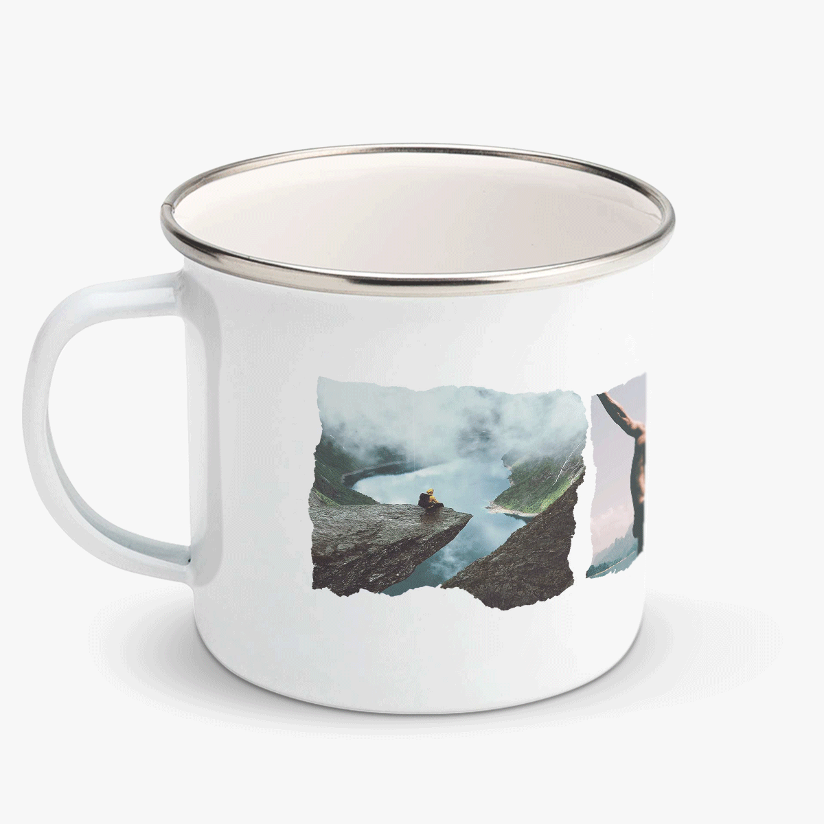 Tasse métallique émaillée avec 3 photos et un message - Experience adventure