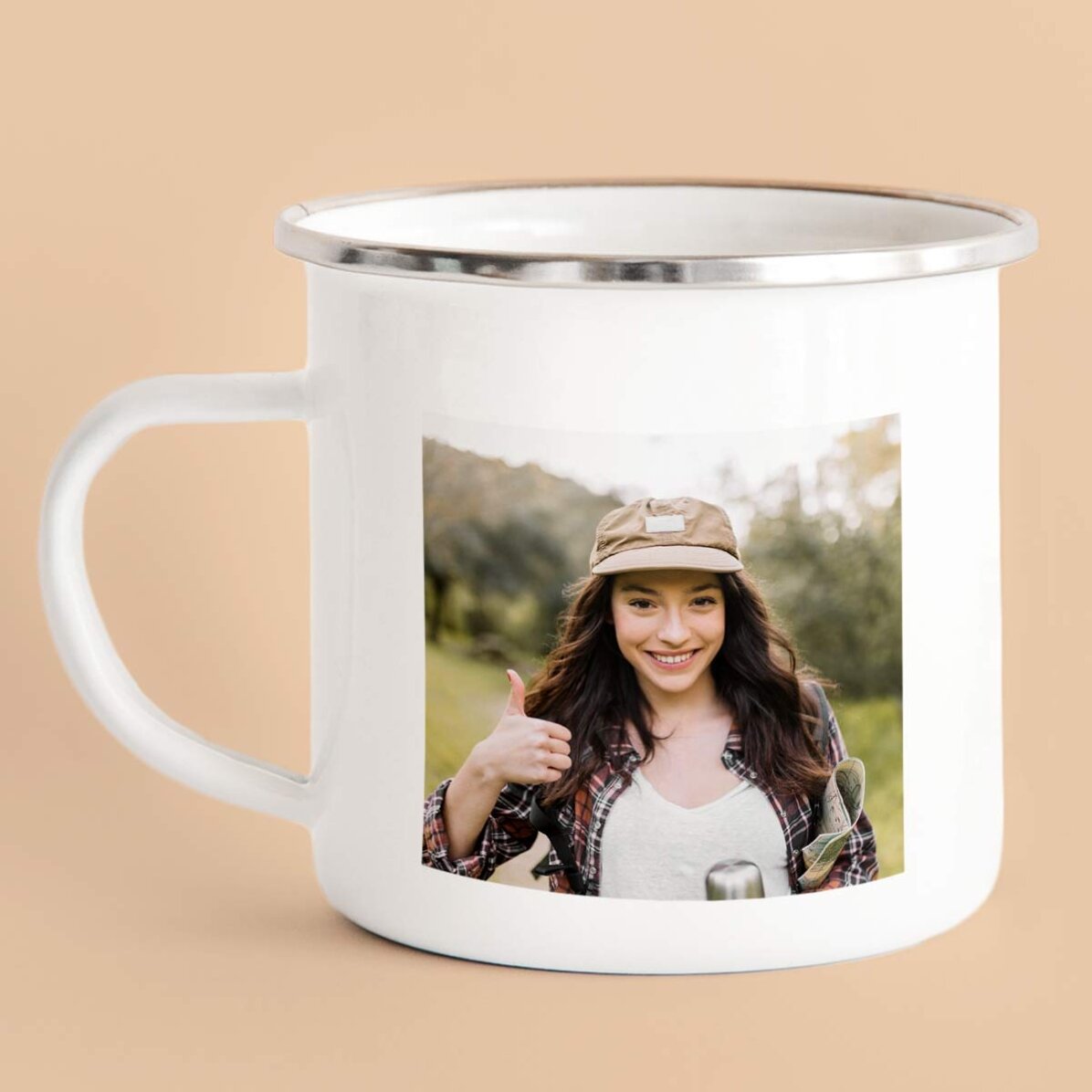 Tasse métallique émaillée personnalisée avec 2 photos