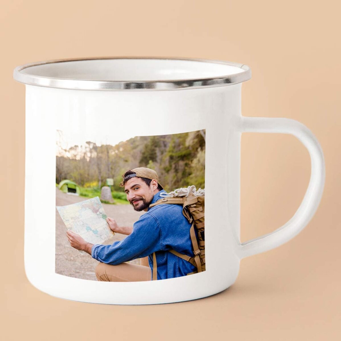 Tasse métallique émaillée personnalisée avec 2 photos