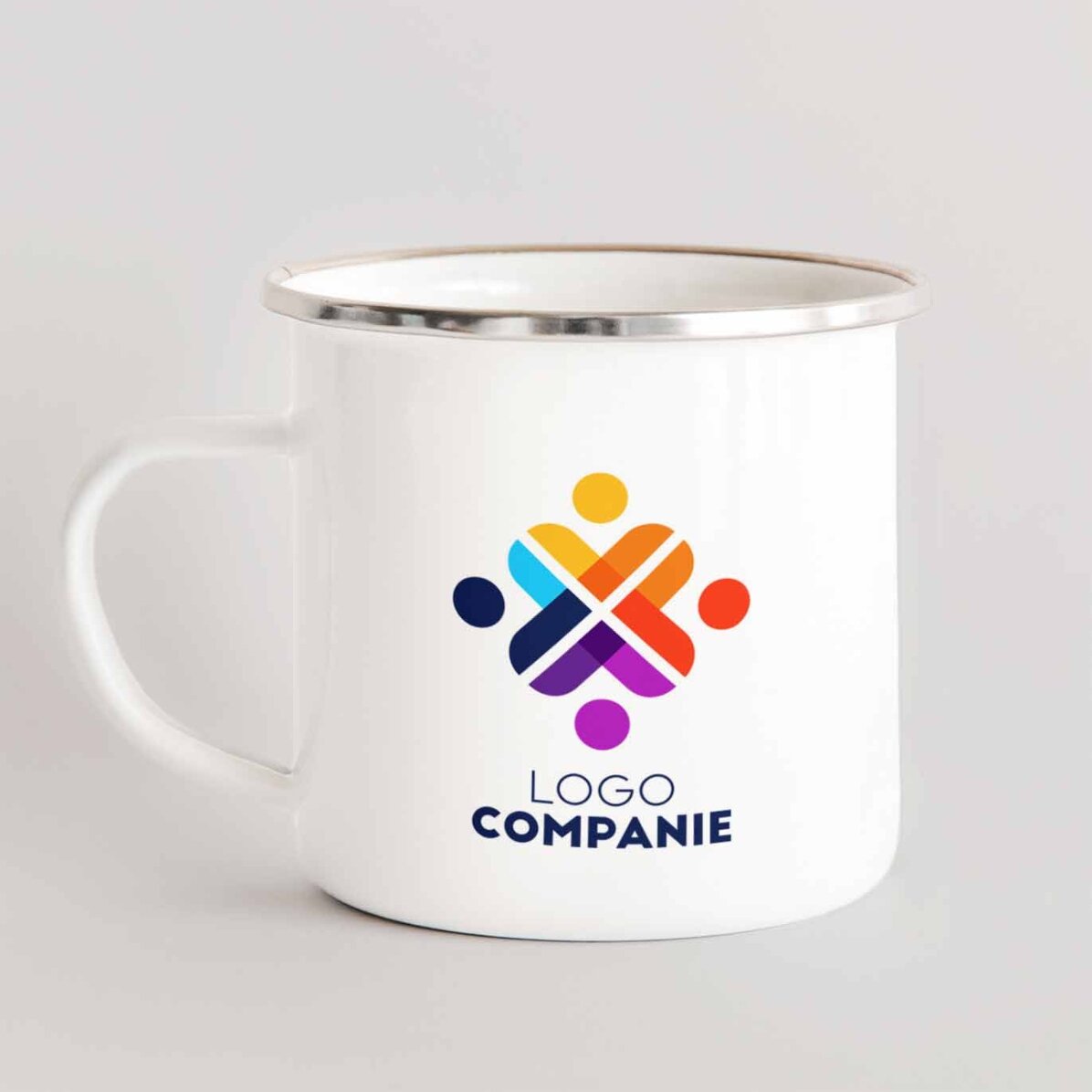 Tasse métallique émaillée personnalisée avec logo et nom