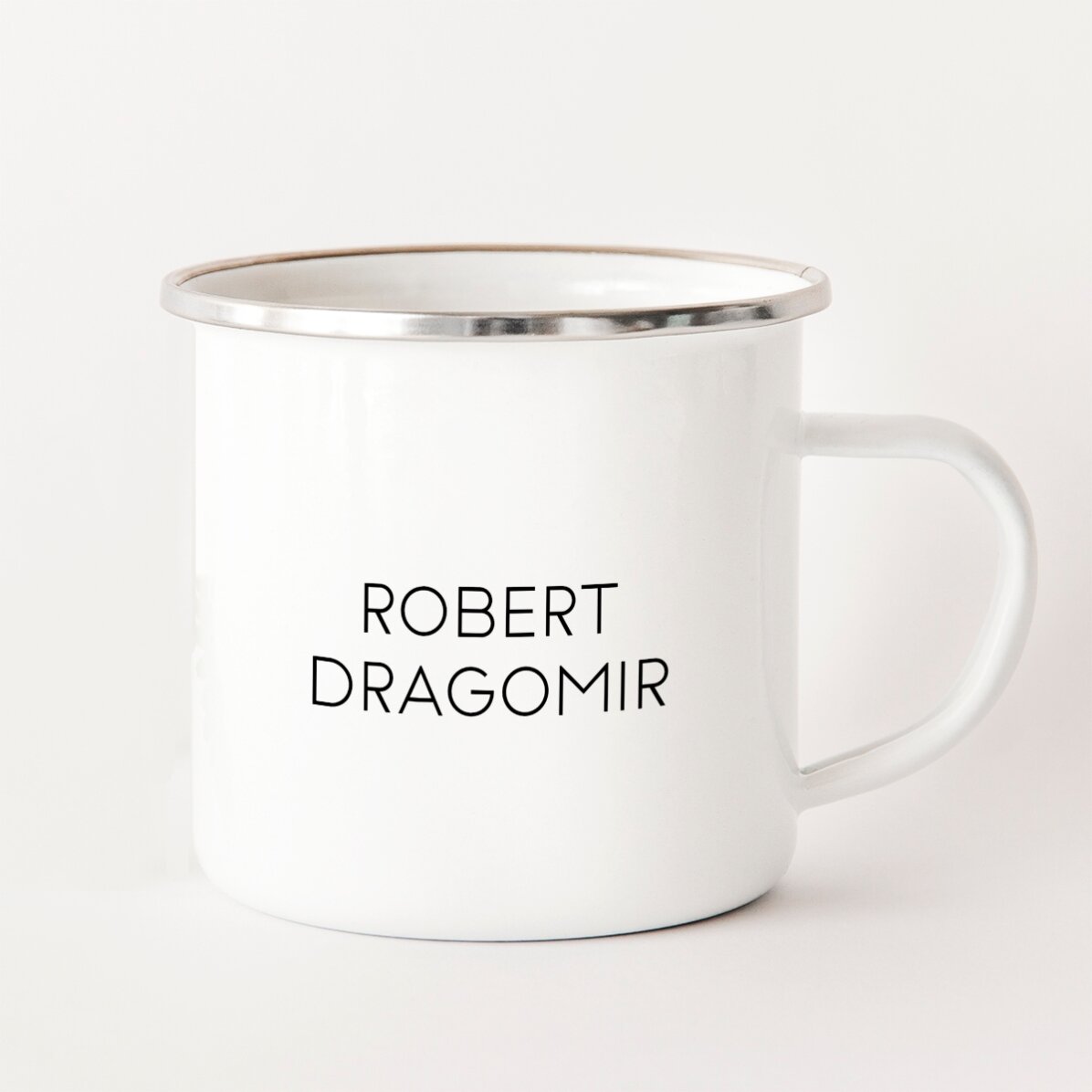 Tasse métallique émaillée personnalisée avec logo et nom