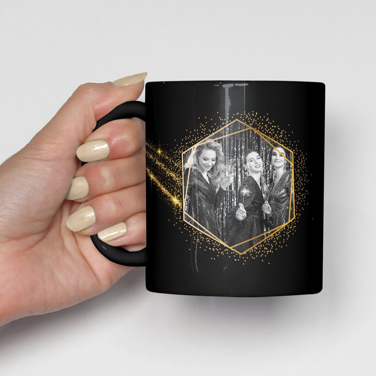 Tasse noire personnalisée avec 2 photos