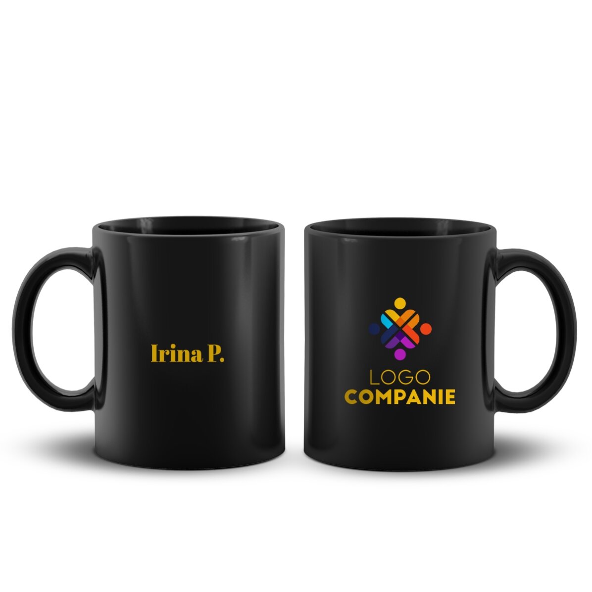 Tasse noire personnalisée avec logo et nom