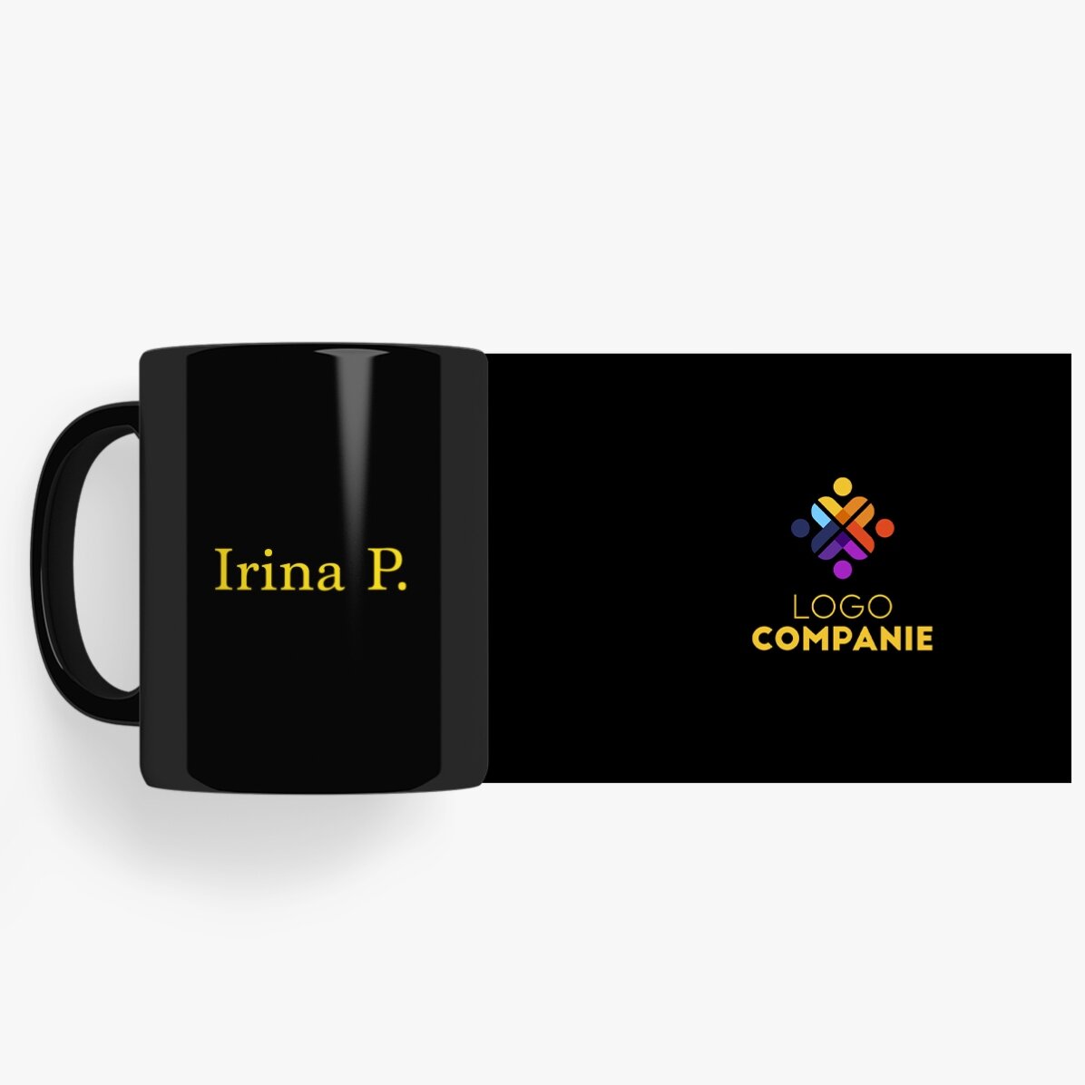 Tasse noire personnalisée avec logo et nom
