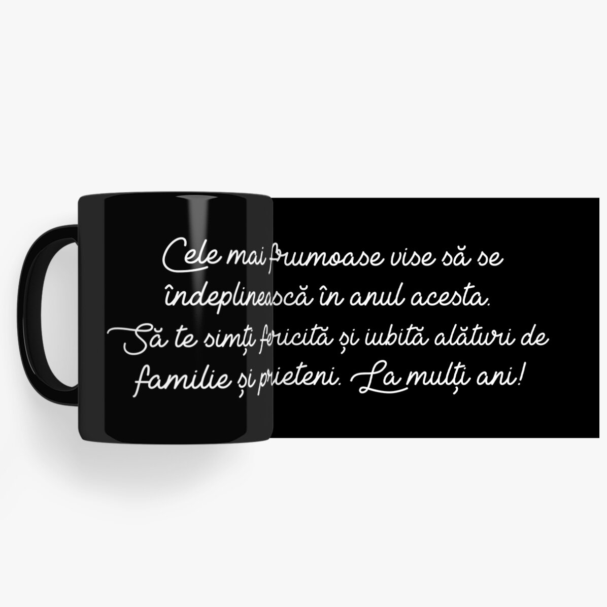Tasse noire personnalisée avec un message