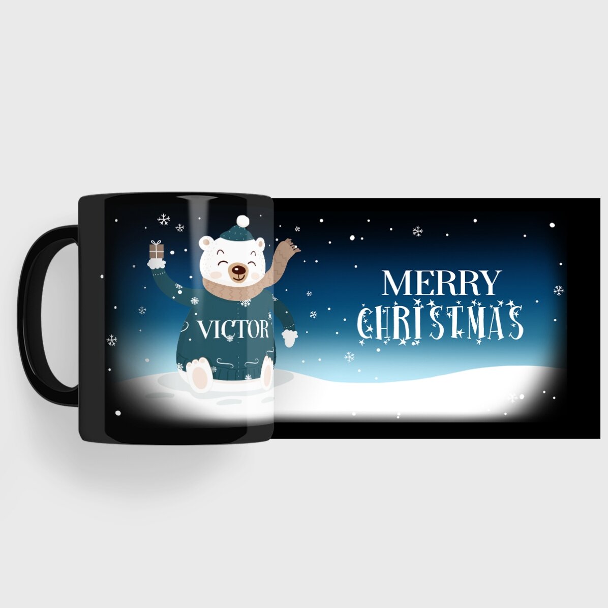 Tasse noire personnalisée avec votre nom et un texte - Happy Bear