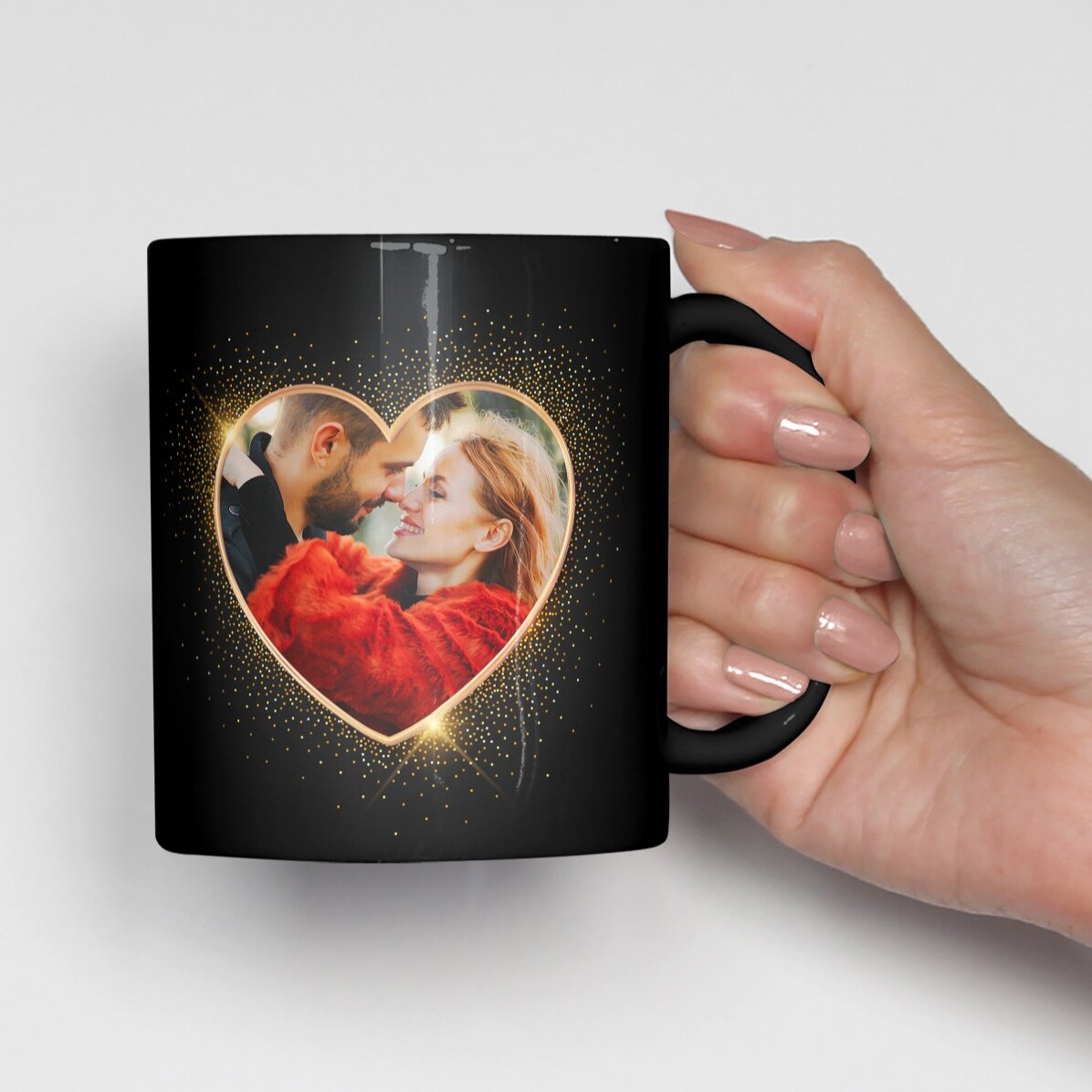 Tasse noire personnalisée avec une photo et un texte - 2 âmes