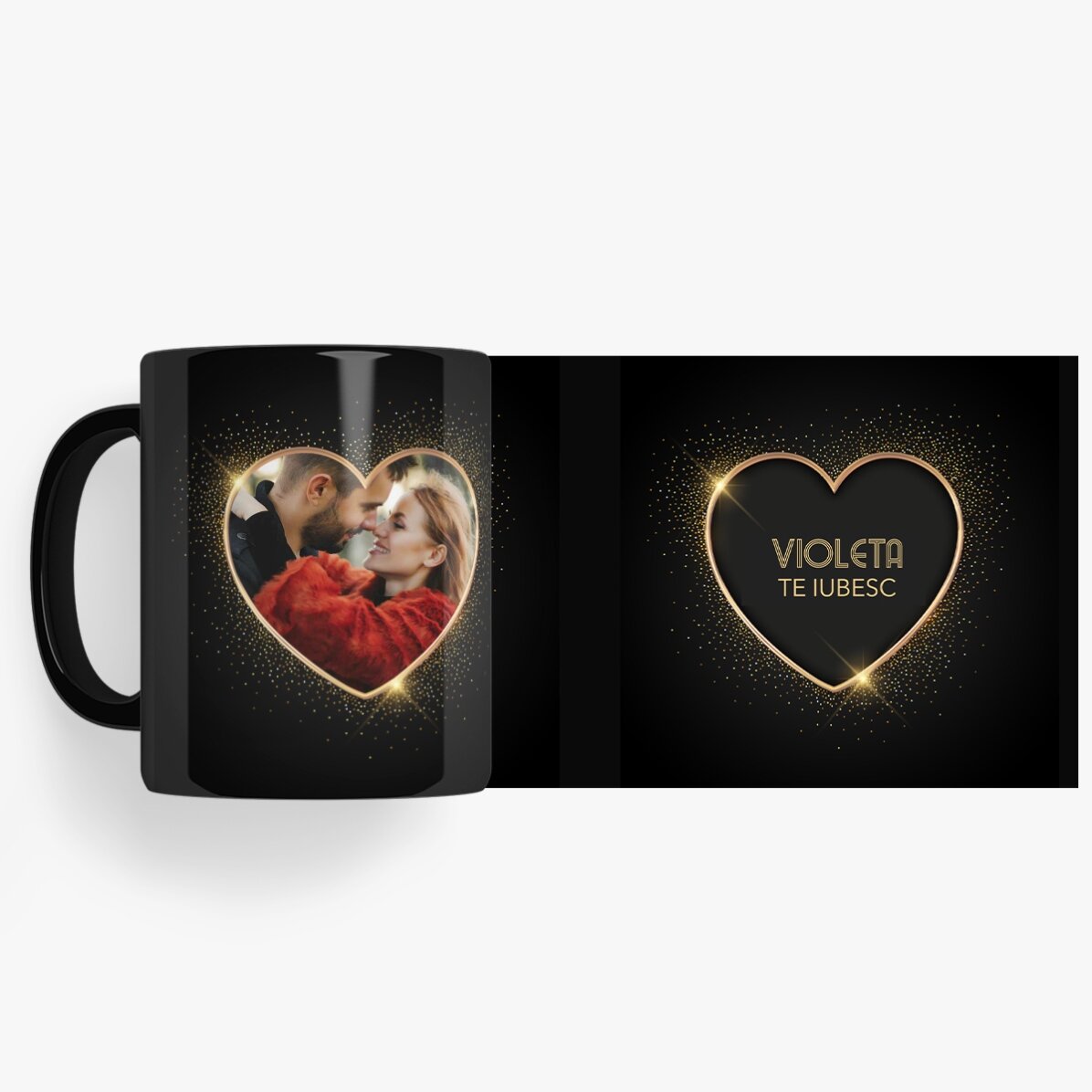 Tasse noire personnalisée avec une photo et un texte - 2 âmes