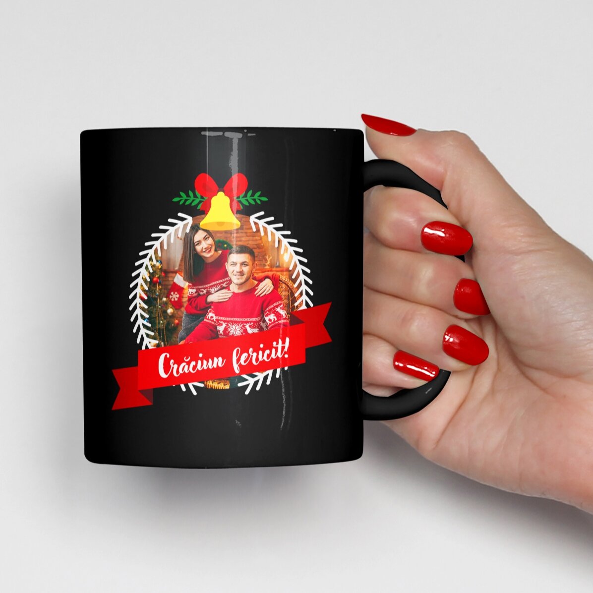 Tasse noire personnalisée avec photo et texte - Merry Christmas
