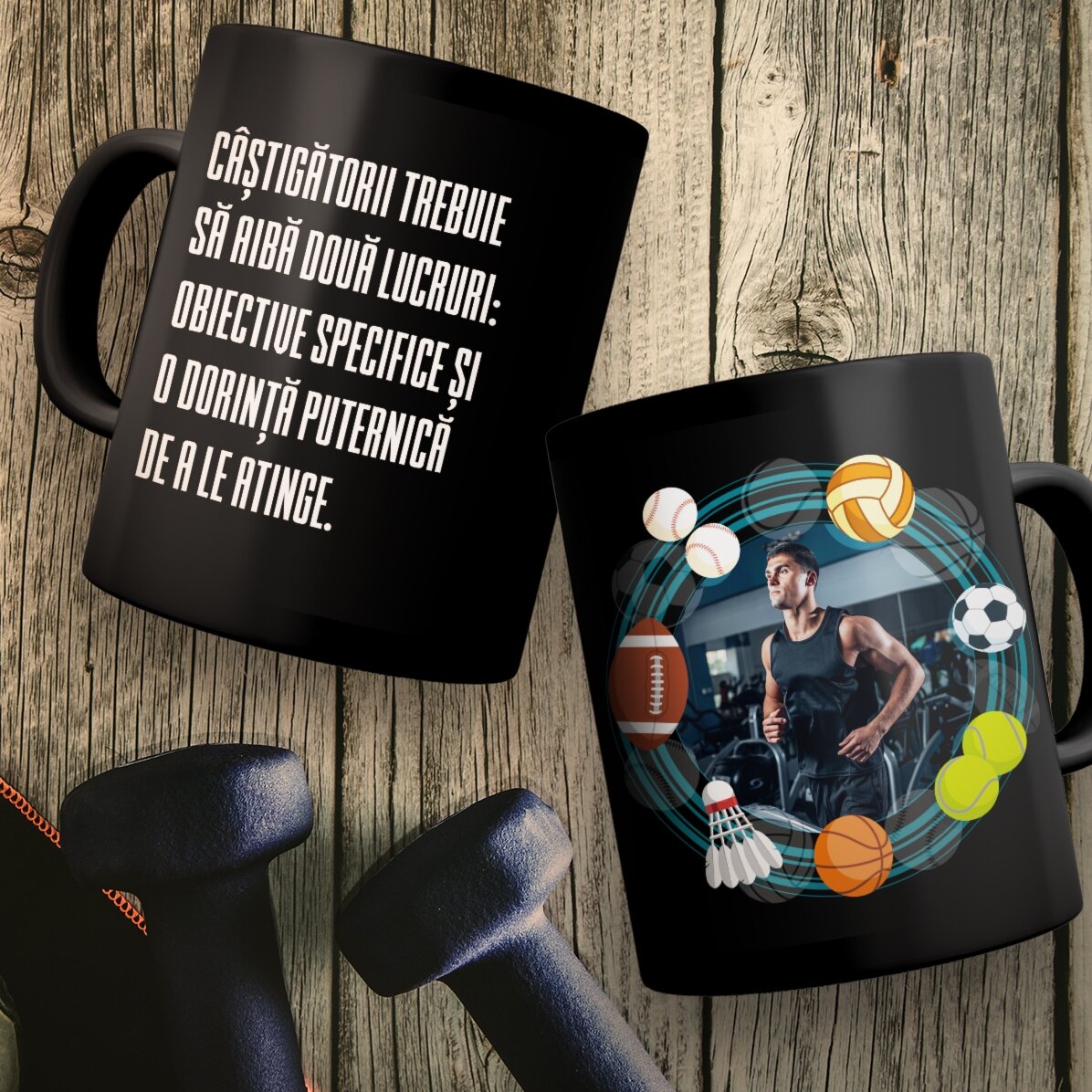 Tasse noire personnalisée avec un message pour les sportifs