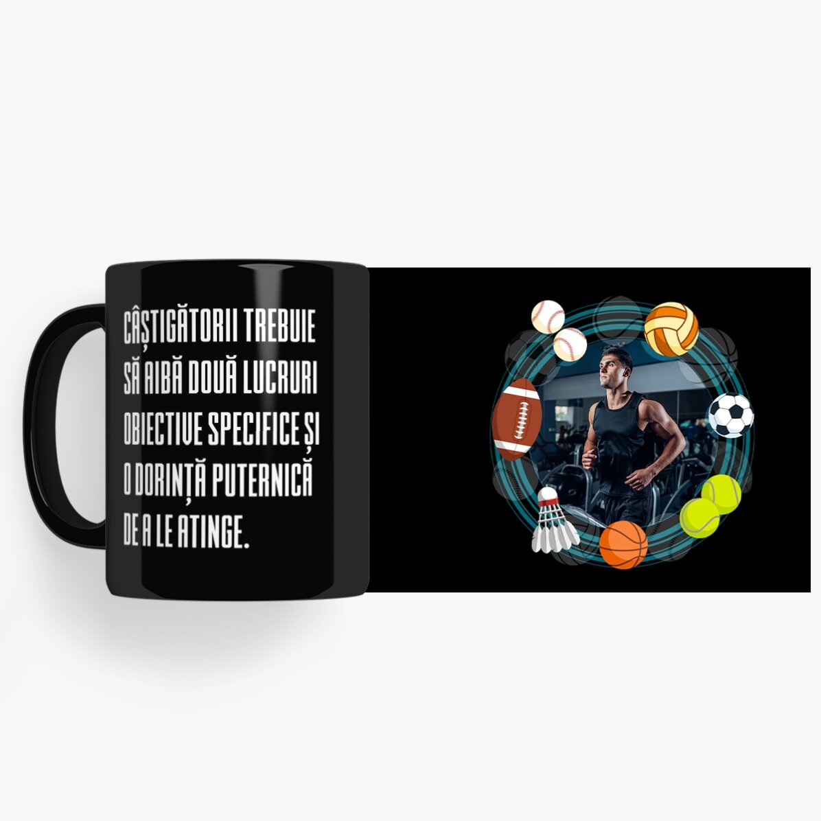 Tasse noire personnalisée avec un message pour les sportifs