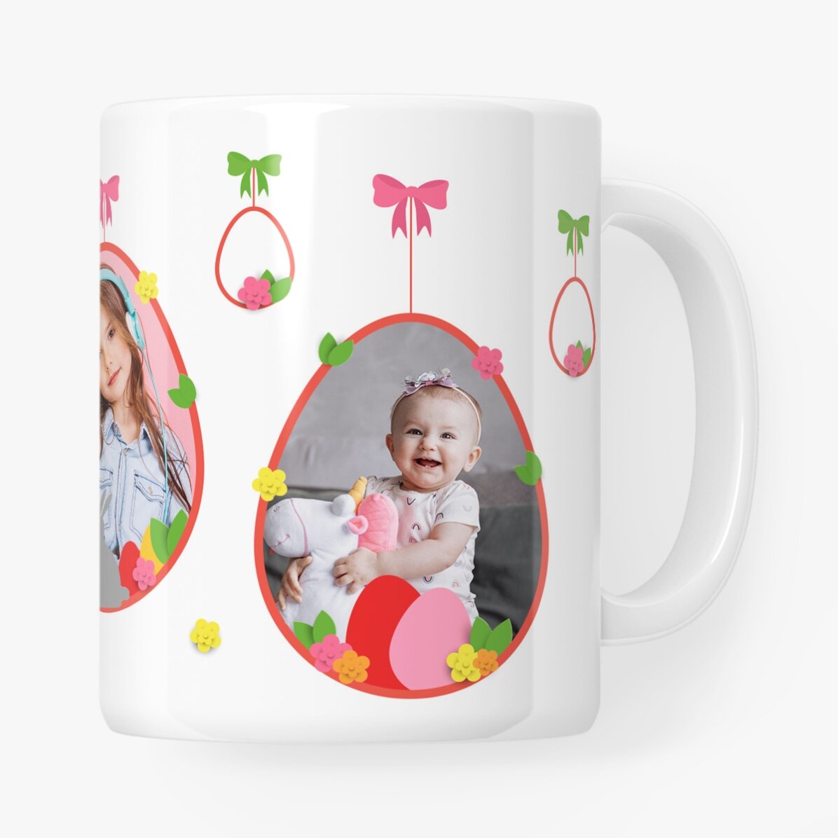 Tasse personnalisée avec 2 photos et un texte - Joyeuses Pâques