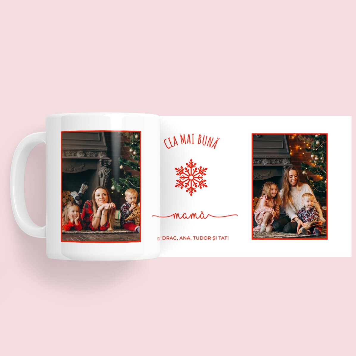 Tasse personnalisée avec 2 photos et un texte - Snowflake