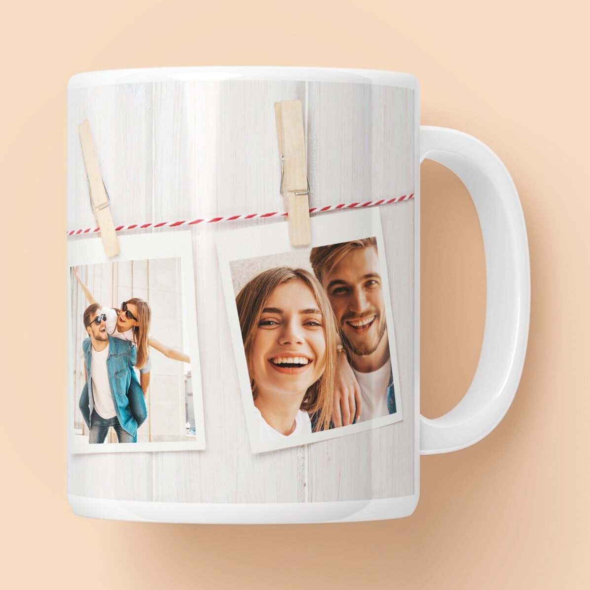 Tasse personnalisée avec 3 photos de style Polaroid