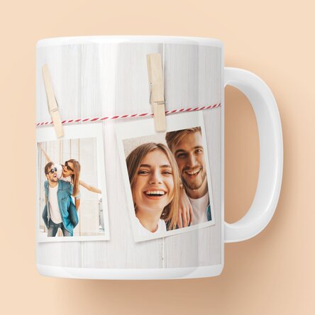 Tasse personnalisée avec 3 photos de style Polaroid