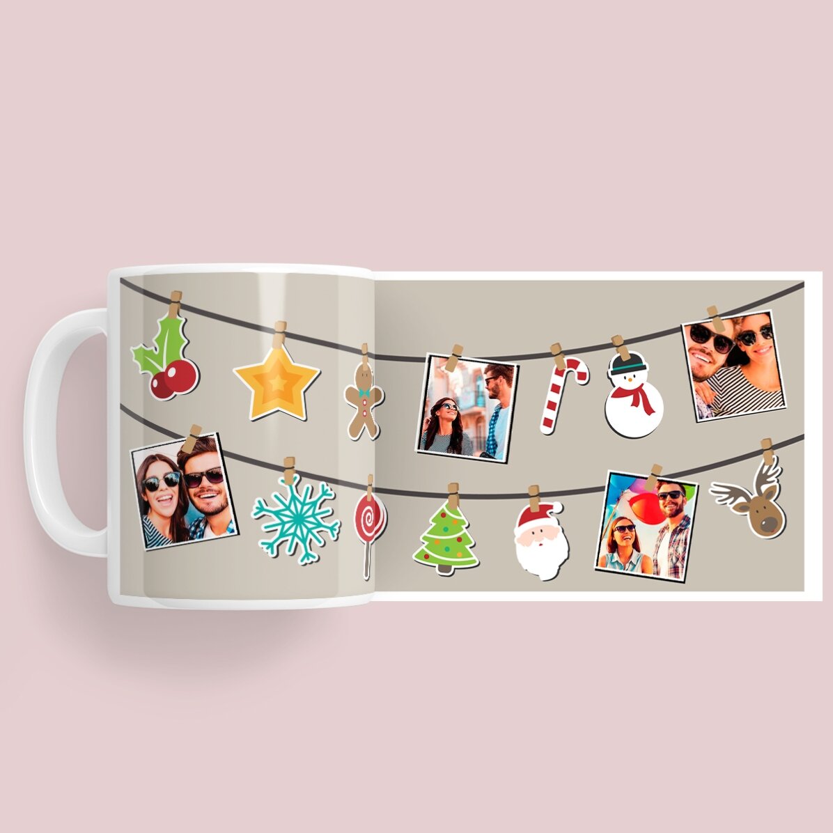 Tasse personnalisée avec 4 photos - modèle de Noël