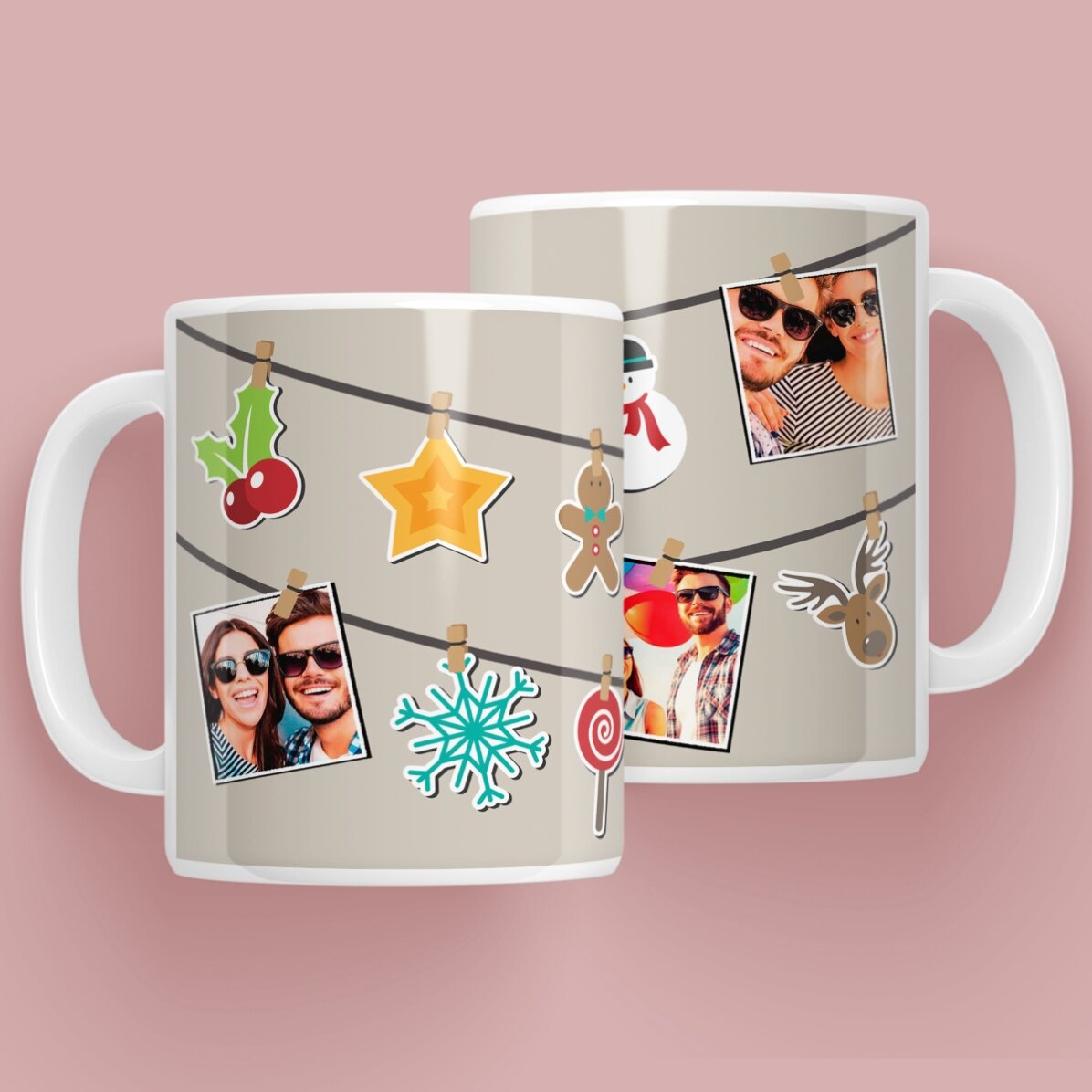Tasse personnalisée avec 4 photos - modèle de Noël