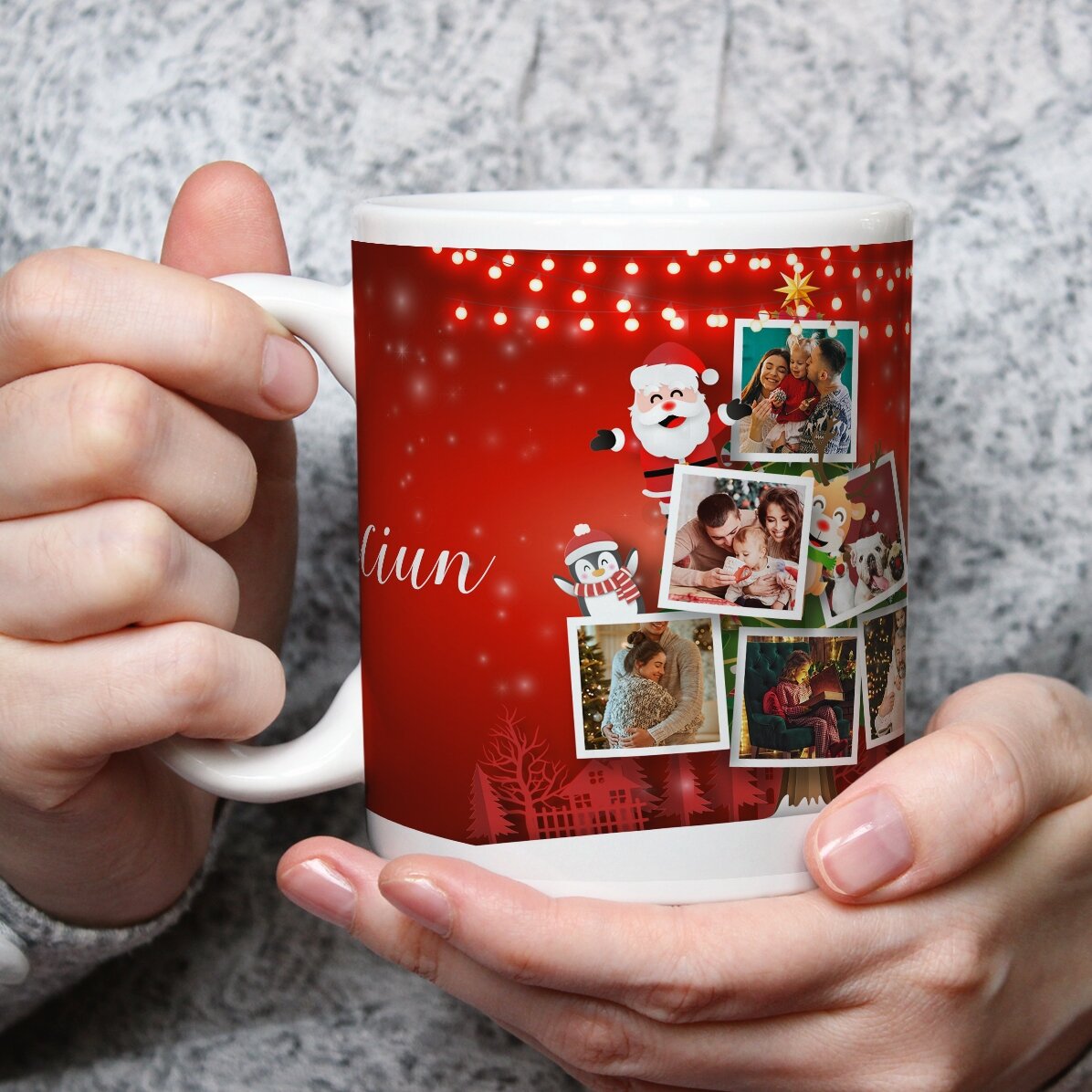Tasse personnalisée avec 5 photos - Les amis du Père Noël