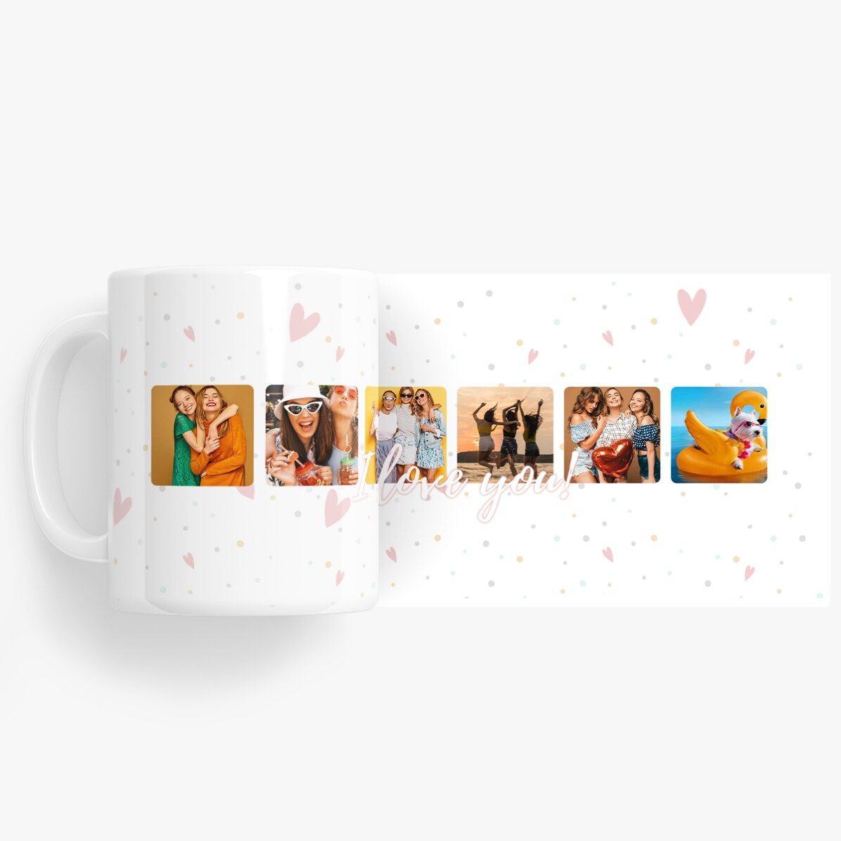 Tasse personnalisée avec 6 photos carrées et le texte « I love You » - Célébrez l