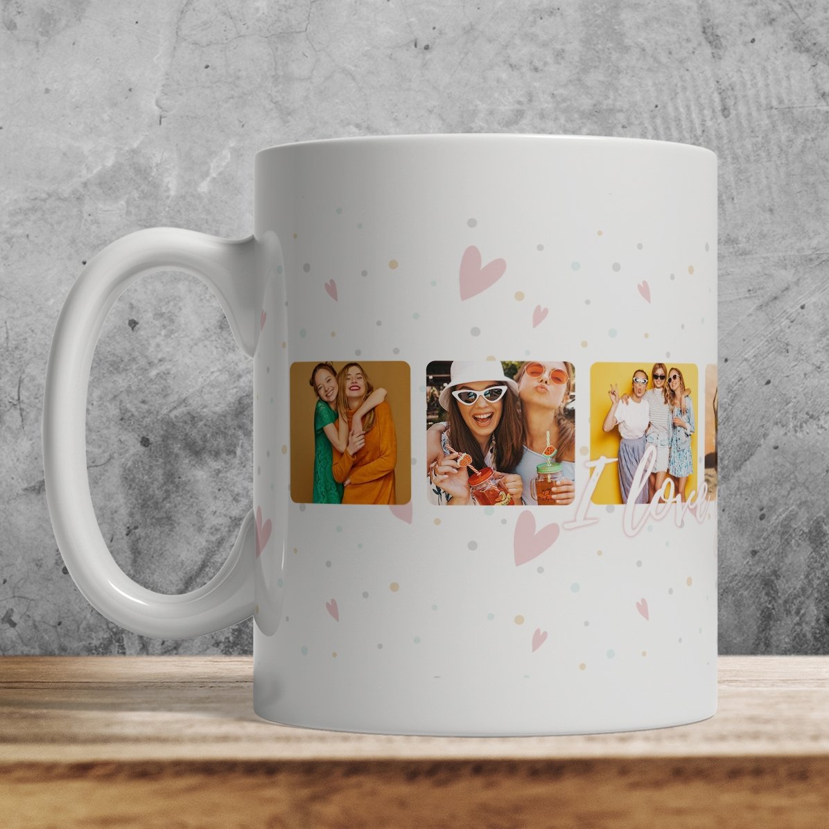 Tasse personnalisée avec 6 photos carrées et le texte « I love You » - Célébrez l