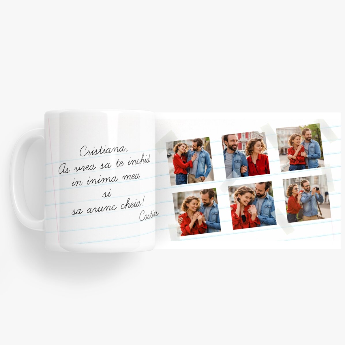 Tasse personnalisée avec 6 photos et un texte classique