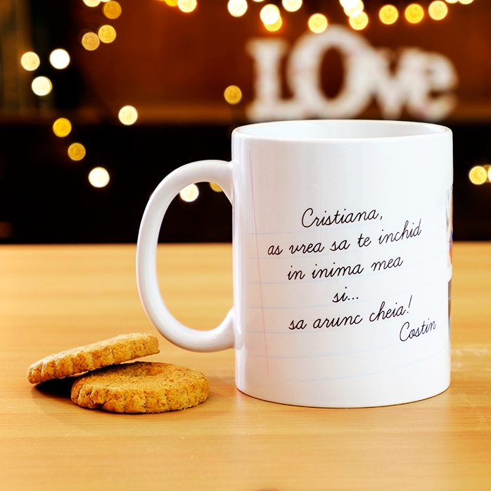 Tasse personnalisée avec 6 photos et un texte classique