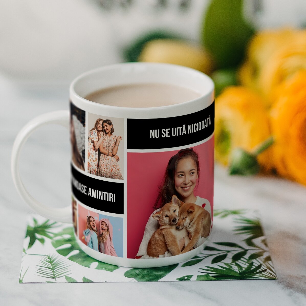 Tasse personnalisée avec 8 photos et un texte - Les plus beaux souvenirs