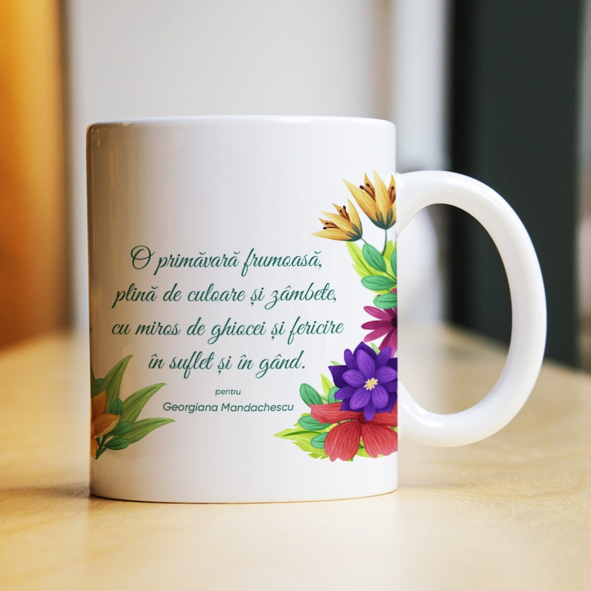 Tasse personnalisée avec logo et texte - Fleurs de printemps