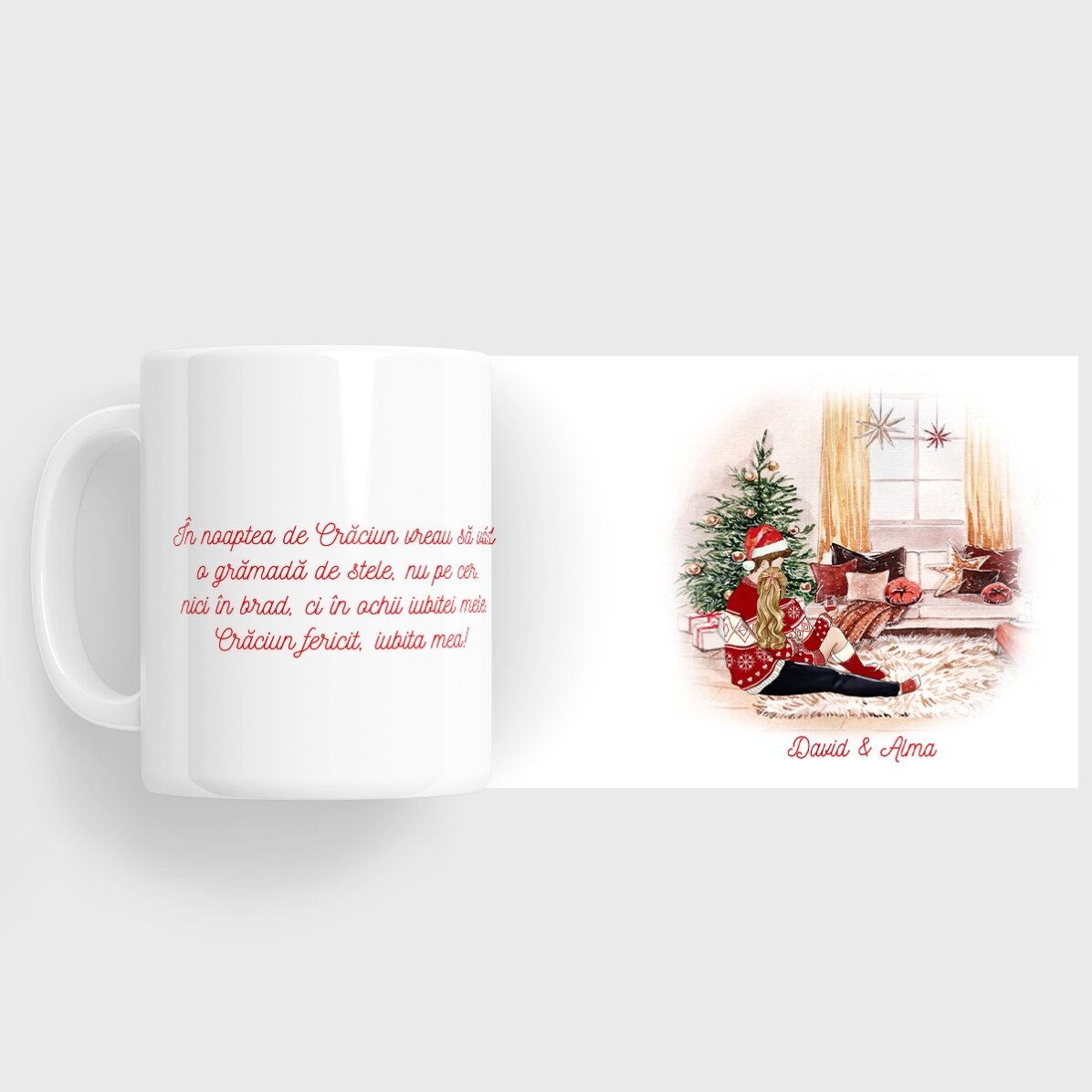 Tasse personnalisée avec un prénom et un message pour un couple - Notre merveilleux Noël