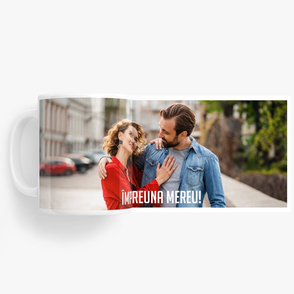 Tasse personnalisée avec une photo en mode paysage et un texte