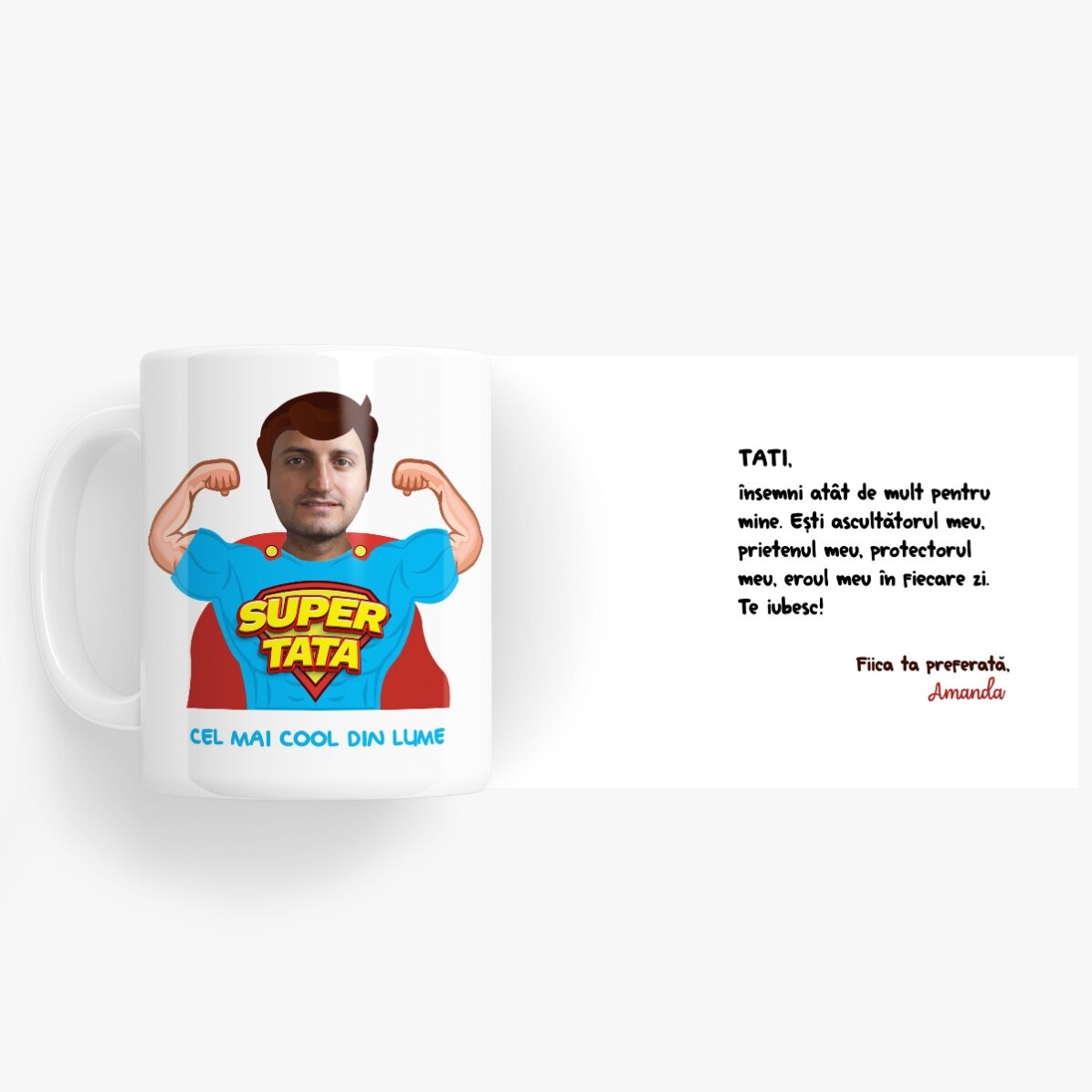 Tasse personnalisée avec une photo et un message - Papa, mon héros