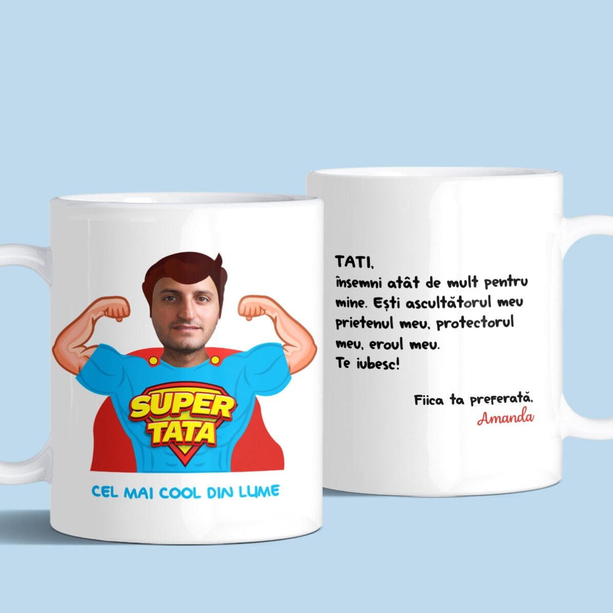 Tasse personnalisée avec une photo et un message - Papa, mon héros