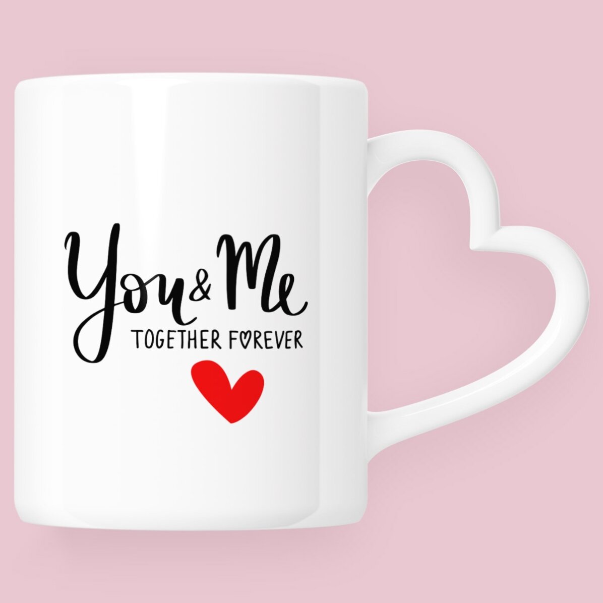 Tasse personnalisée avec une photo et un texte - You&Me - modèle avec anse en forme de cœur