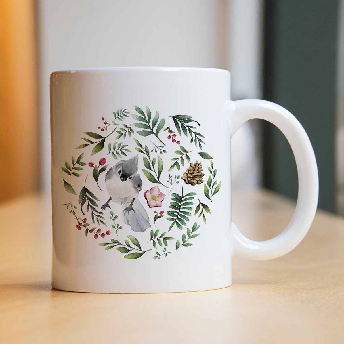 Tasse personnalisée avec un oiseau pour elle - modèle de Noël