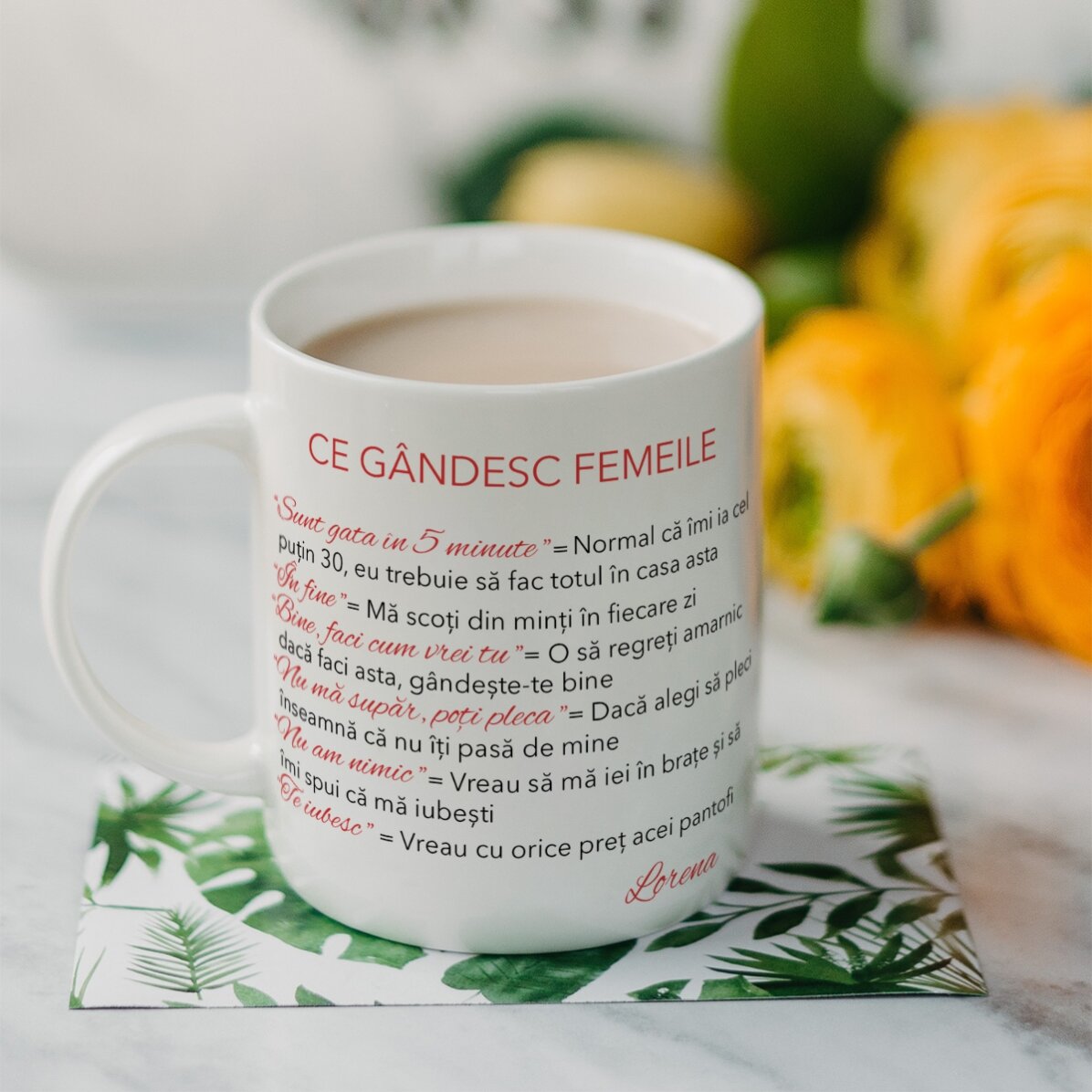 Tasse personnalisée avec inscription - « Ce que pensent les femmes »
