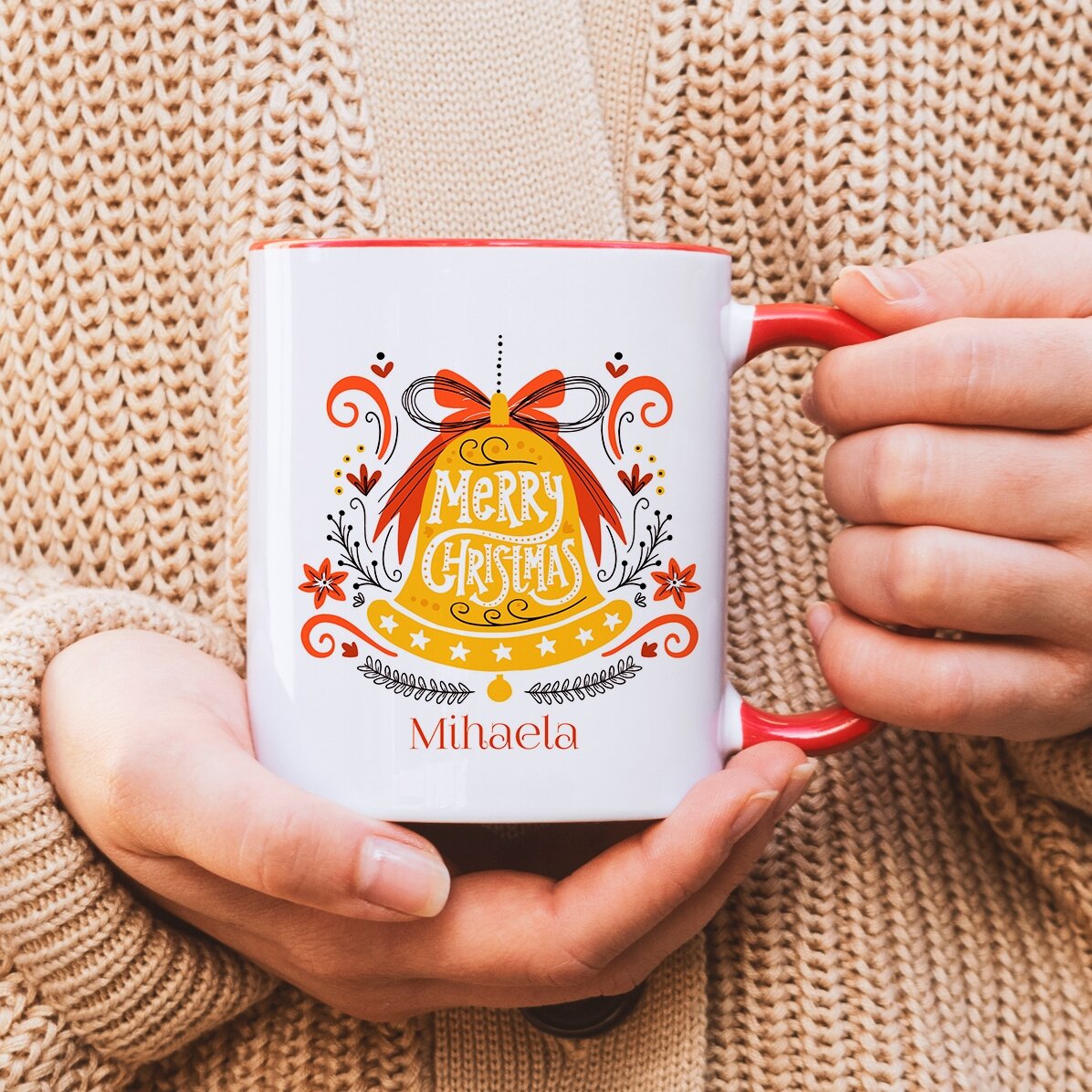 Tasse personnalisée avec inscription - Cloche « Merry Christmas »