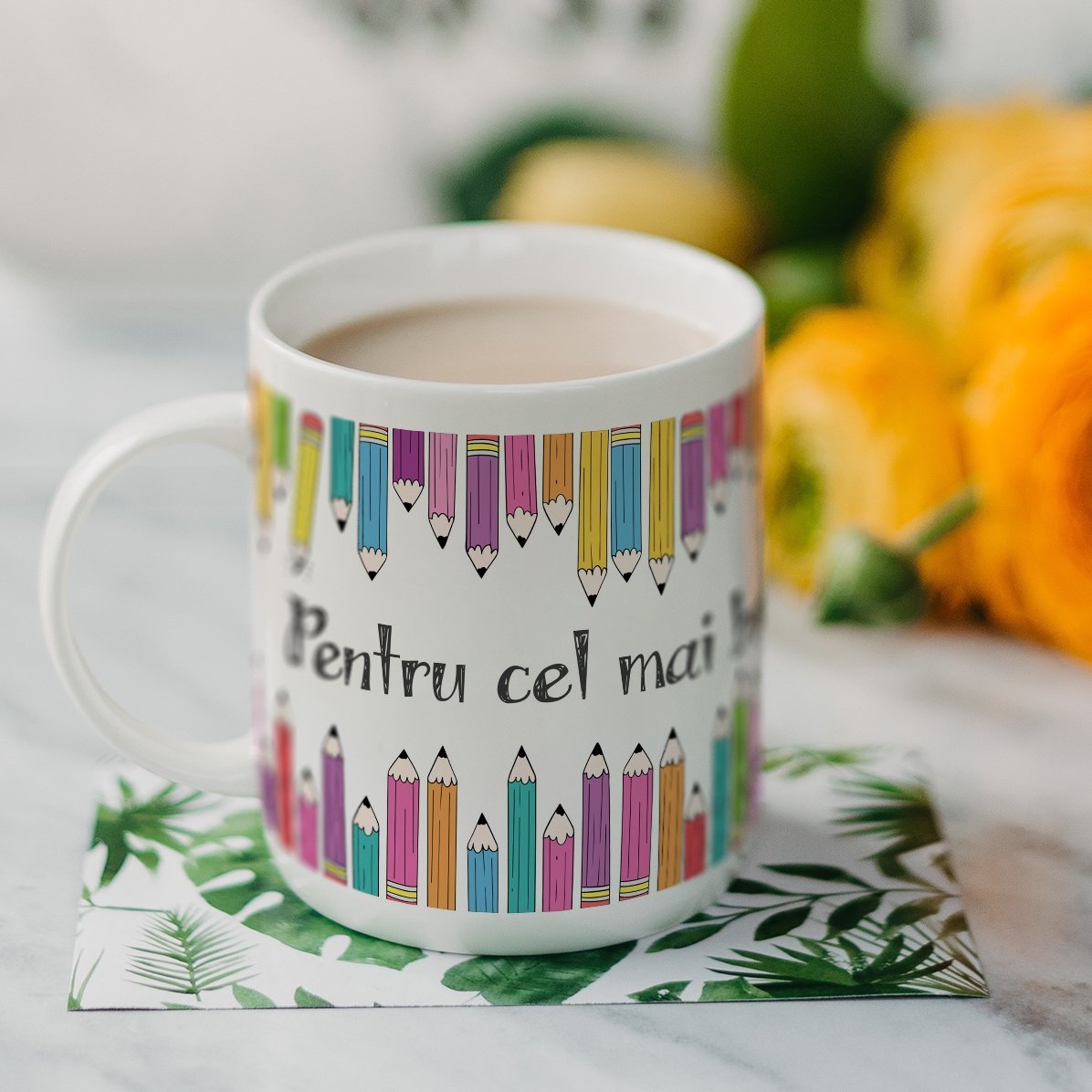 Tasse personnalisée avec texte - Crayons de couleur