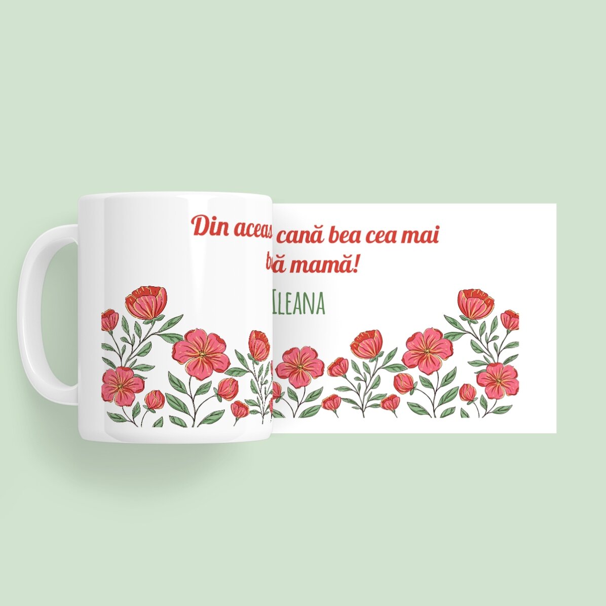 Tasse personnalisée avec texte - Motif floral