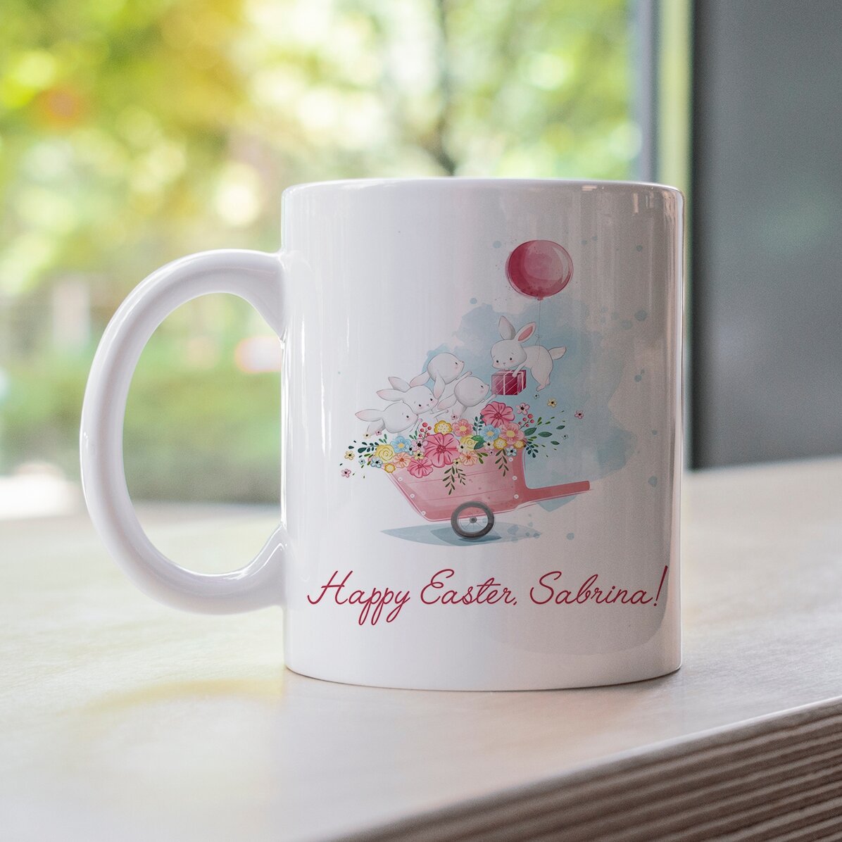 Tasse personnalisée avec texte - Les lapins joyeux