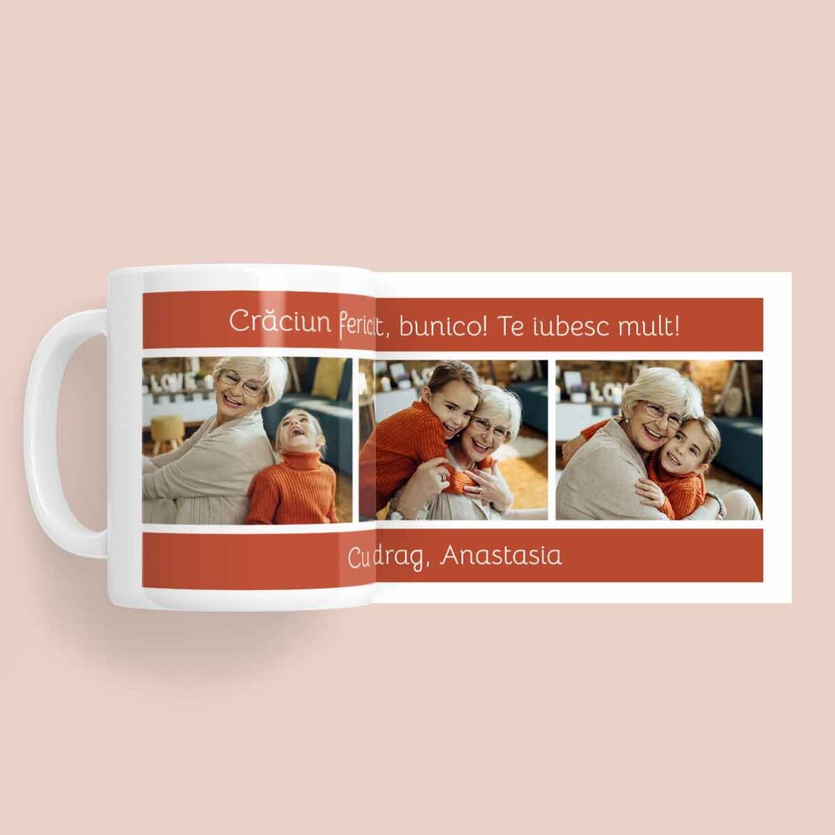 Tasse personnalisée avec un texte et 3 photos - Joyeux Noël !