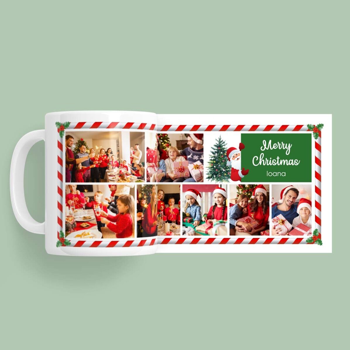Tasse personnalisée avec un texte et 7 photos - Père Noël