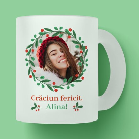 Personalised frosted glass mug with text and photo - Merry Christmas!