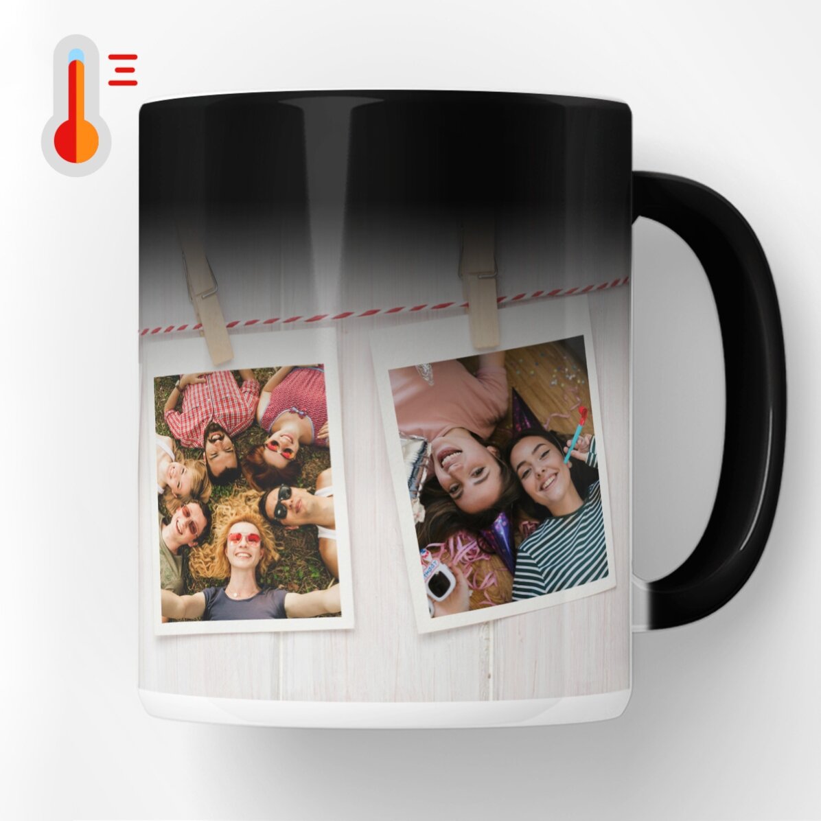 Tasse thermosensible personnalisée avec 3 photos de style Polaroid