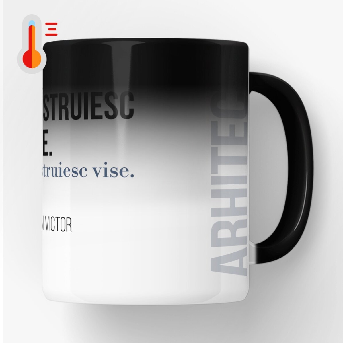 Tasse thermosensible personnalisée avec un texte pour les architectes