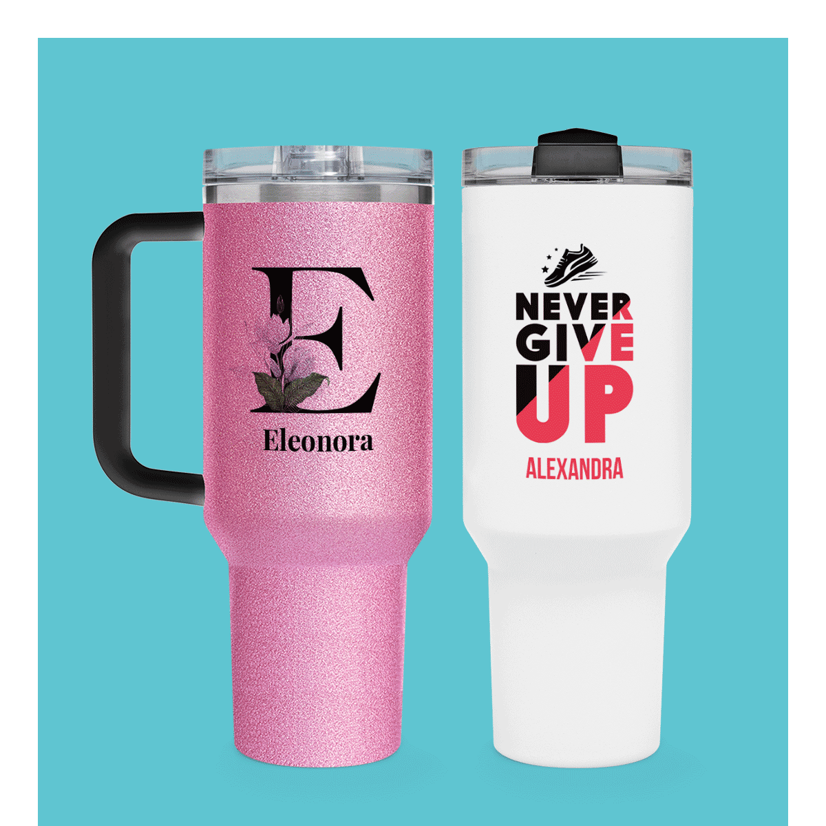 Mugs isothermes personnalisés avec poignée et paille